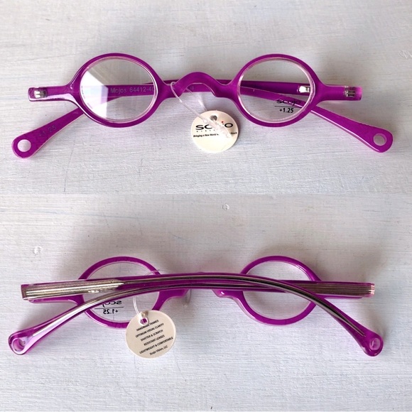 Itty Bitty +1.00 Reading Glasses Round Little Small Cheaters Magenta Pinkish - Picture 9 of 16